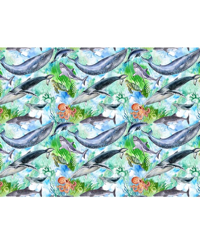 Sealife Cotton Print, Whales