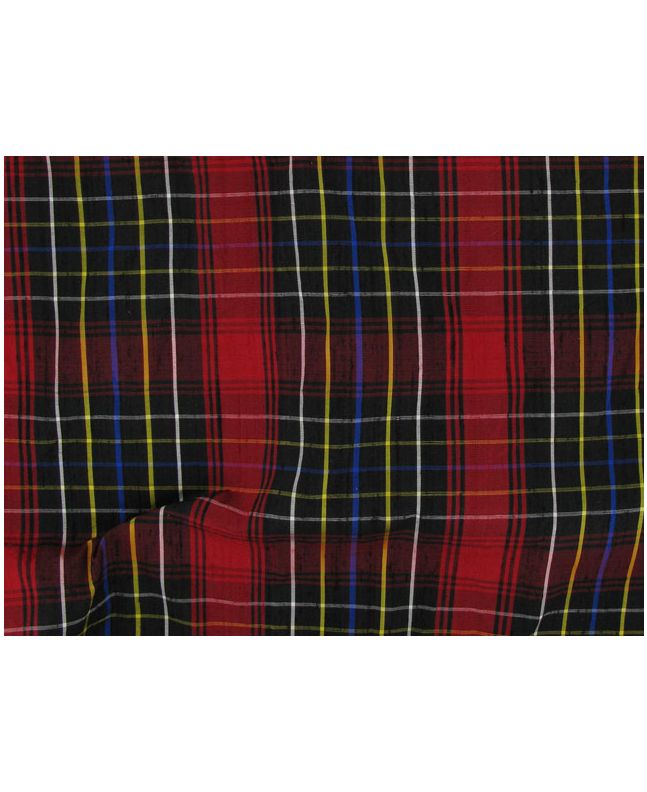 Silk Dupion Plaids Tartan - Black and Red