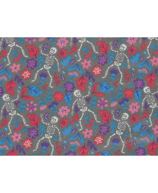 Skeleton Bloom Polycotton Print, Grey