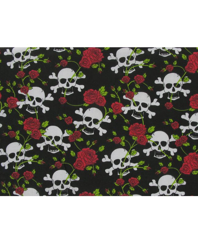 Skull and Crossbones Rose Polycotton Print, Red
