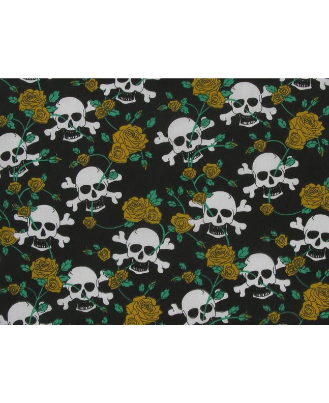 Skull and Crossbones Rose Polycotton Print, Yellow