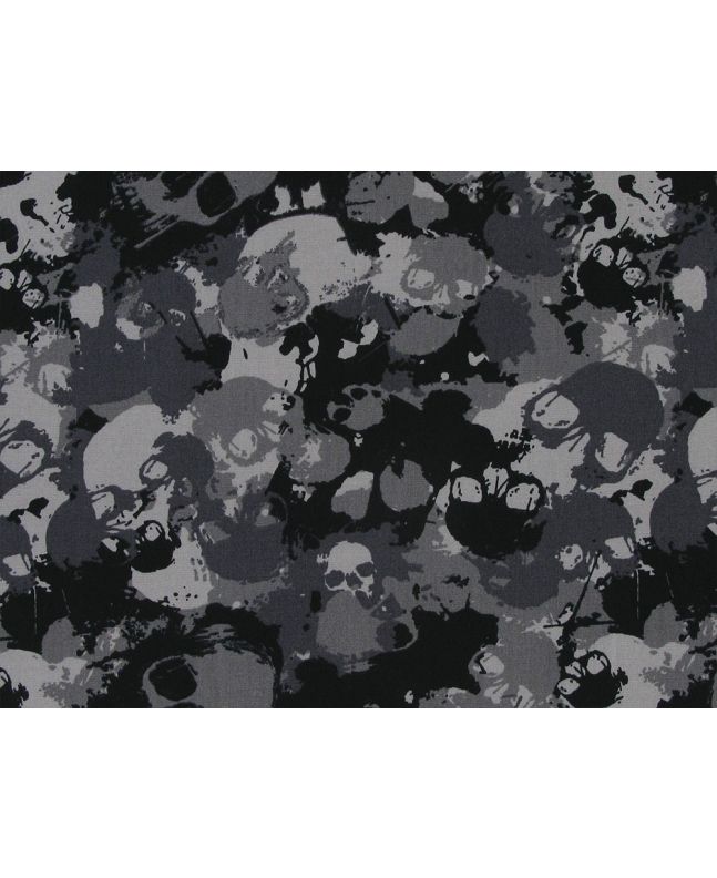 Skull Camoflauge Cotton Poplin Print, Graphite