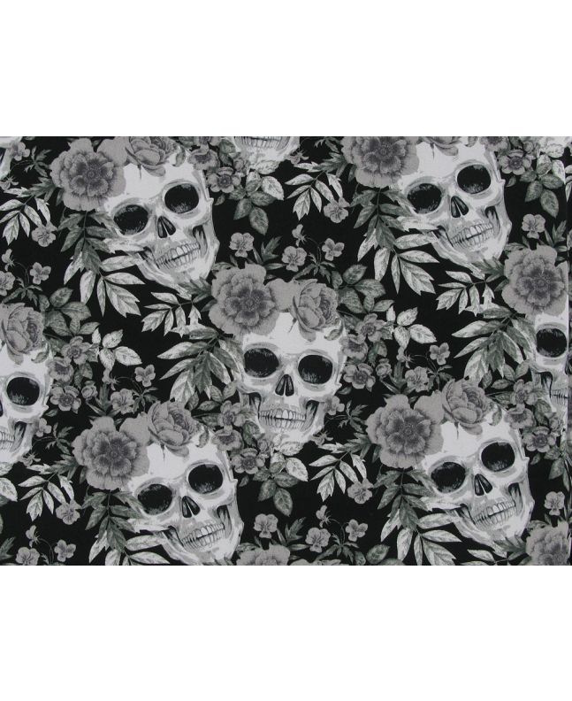 Skull Wreath Cotton Poplin Print, Black