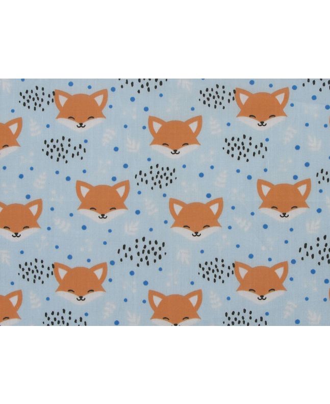 Smiley Fox Polycotton Print, Sky