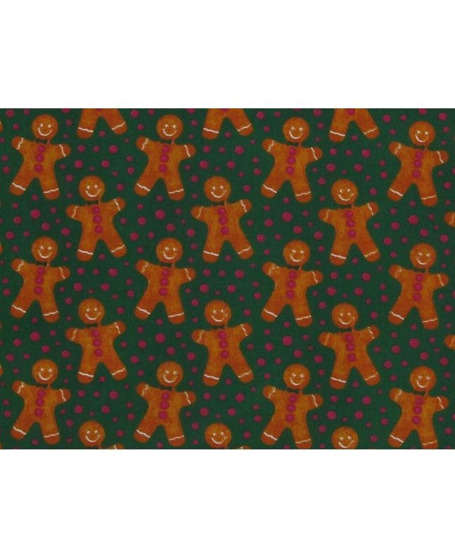 Smiling Gingerbread Men Polycotton Print, Green
