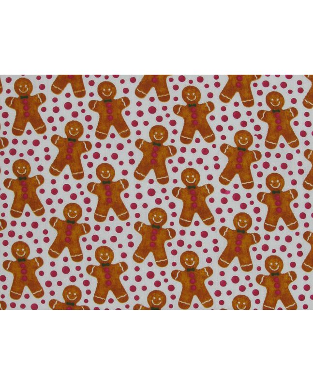 Smiling Gingerbread Men Polycotton Print, White