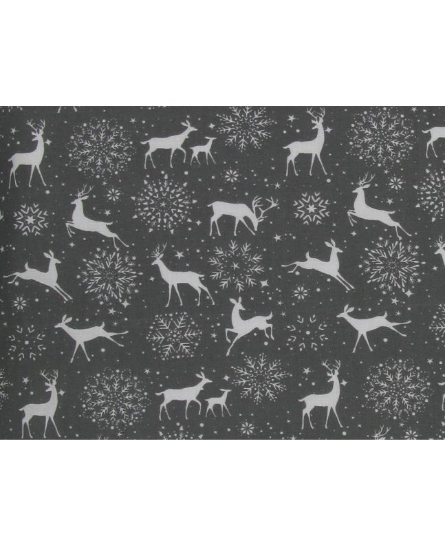 Snowflake Reindeer Polycotton Print, Grey