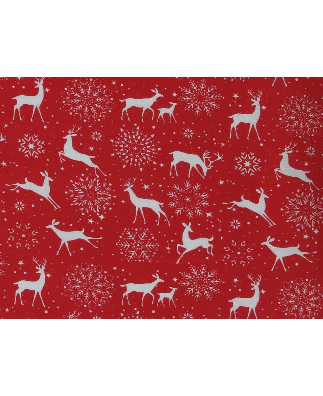 Snowflake Reindeer Polycotton Print, Red