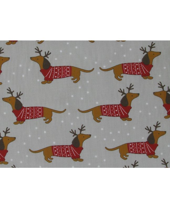 Snowy Sausage Dogs Polycotton Print, Silver