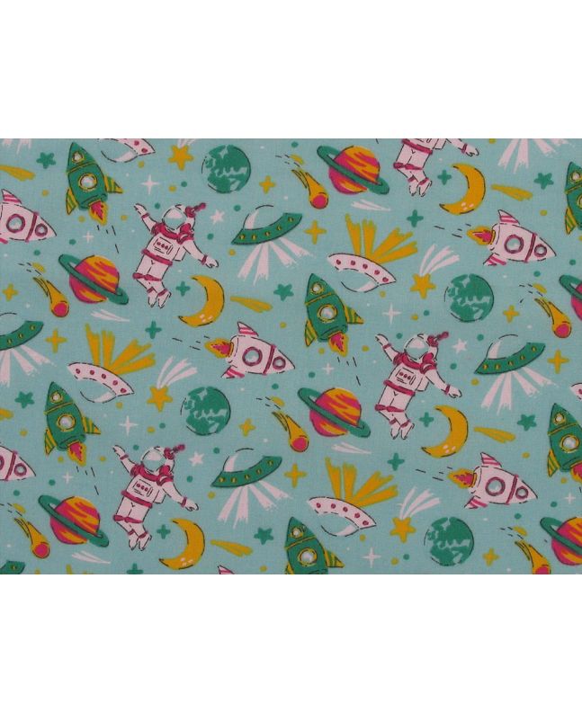 Spaceman Odyssey Polycotton Print, Mint