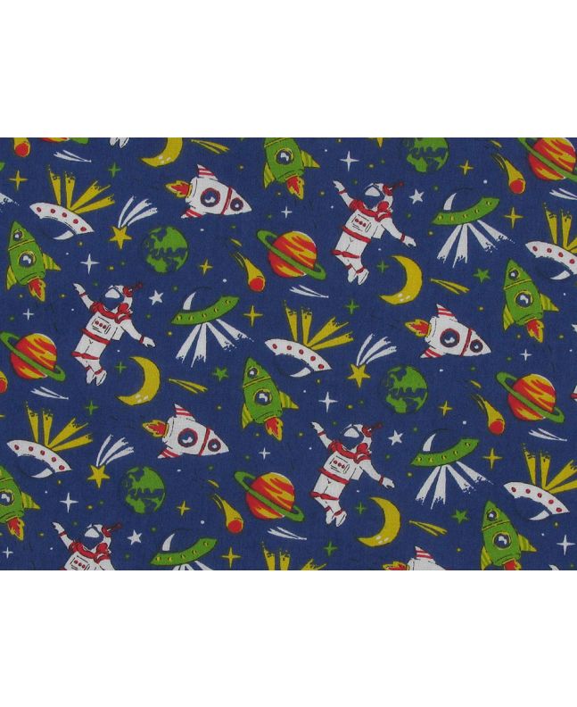 Spaceman Odyssey Polycotton Print, Navy
