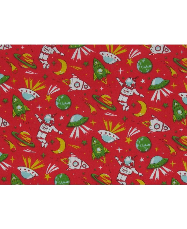 Spaceman Odyssey Polycotton Print, Red
