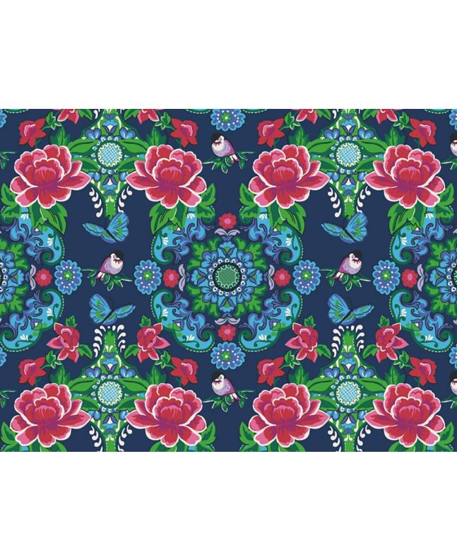 Sparrow Rosette Cotton Poplin Print, Navy