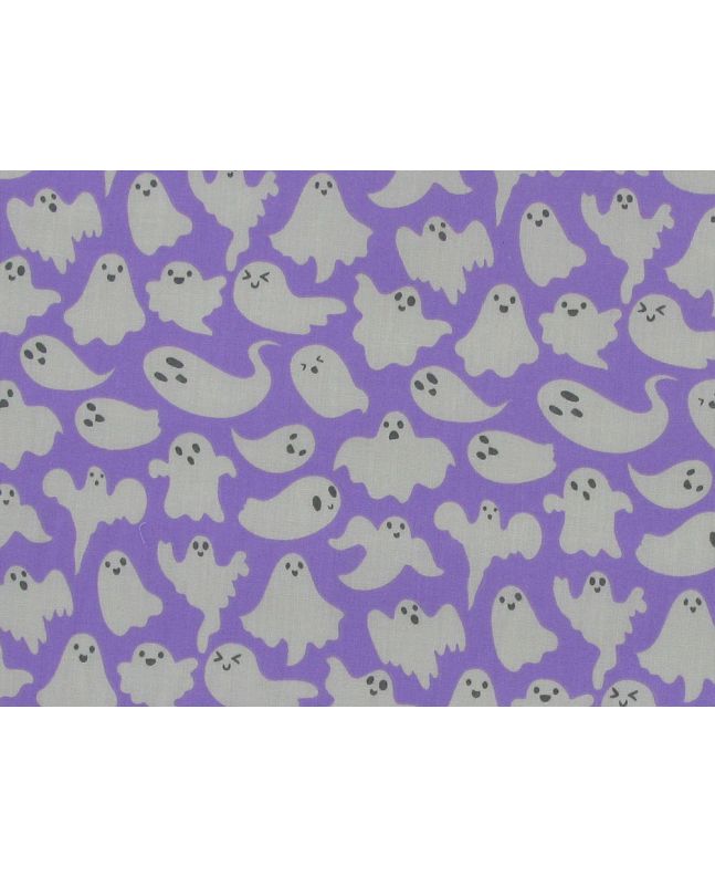 Spooky Ghosts Polycotton Print, Purple