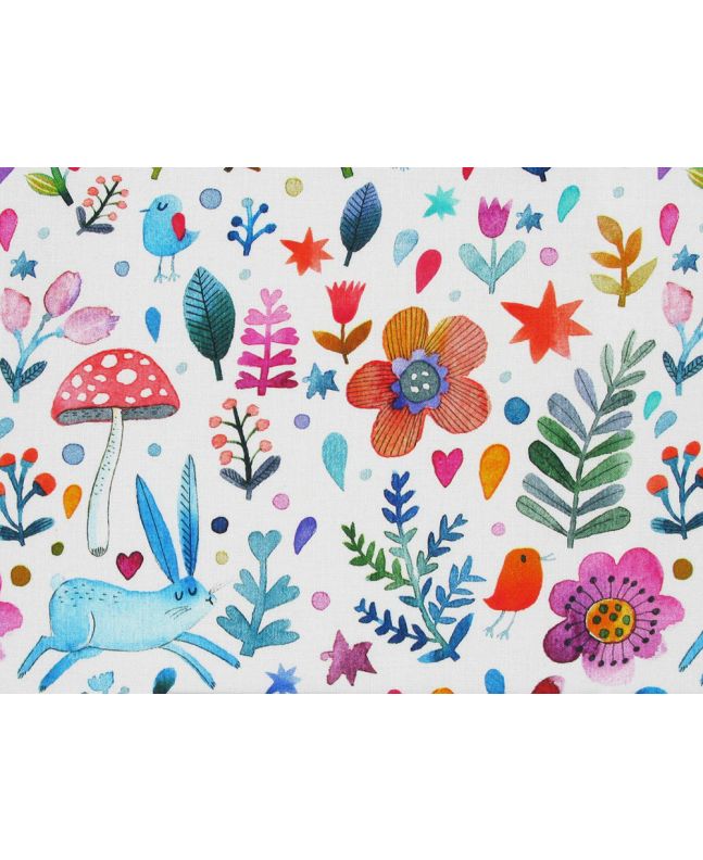 Spring Rabbit Forest Watercolour Cotton Print