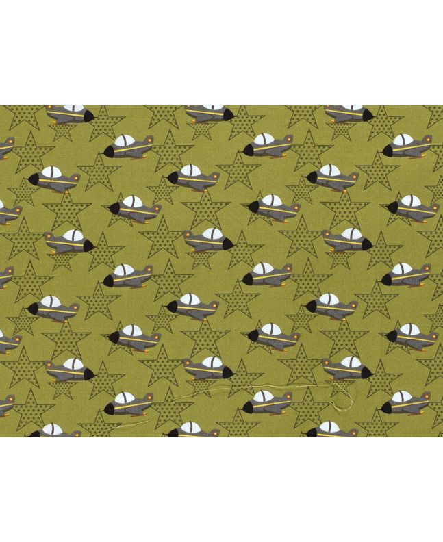 Star Airplane Cotton Poplin, Olive