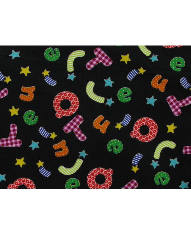 Star Alphabet Patch Cotton Print, Black