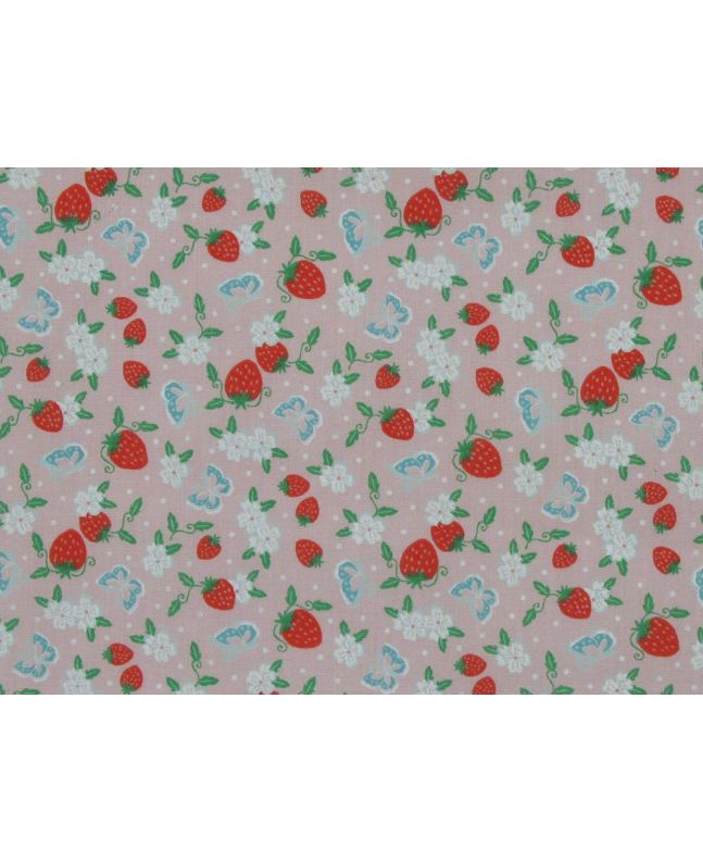 Strawberry Butterfly Polycotton Print, Pink