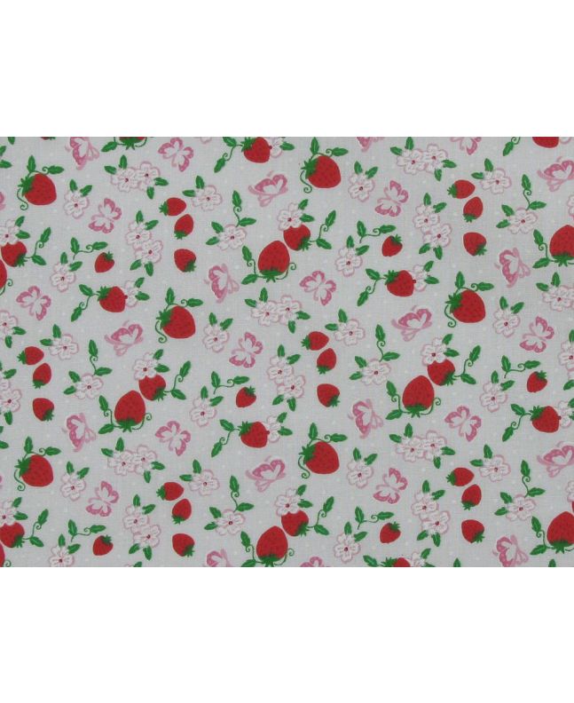 Strawberry Butterfly Polycotton Print, White