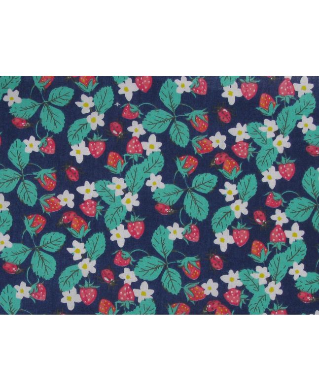 Strawberry Ladybird Polycotton Print, Navy