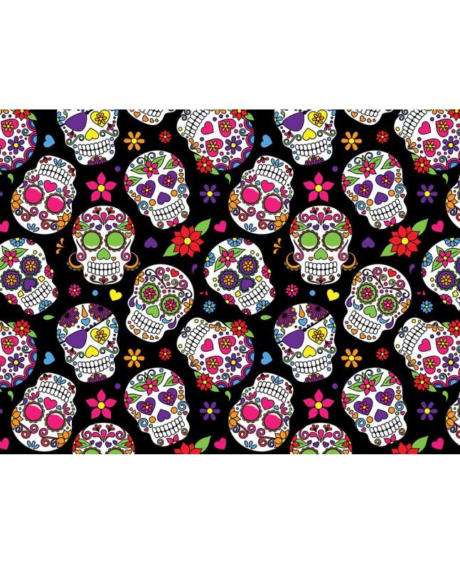 Sugar Skull Celebration Cotton Print, Black