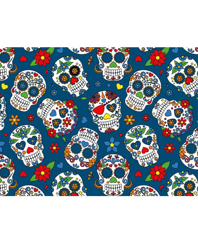 Sugar Skull Cotton Jersey, Navy