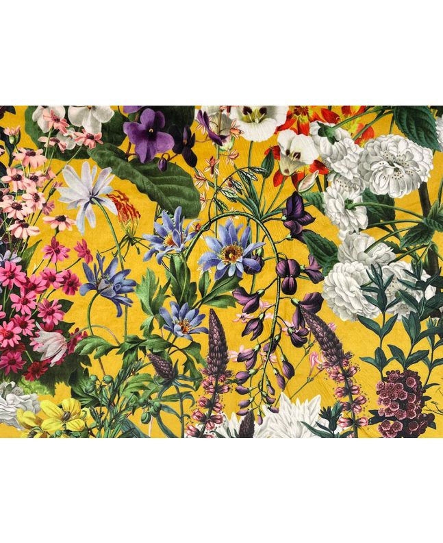 Summer Flora Printed Velvet, Ochre