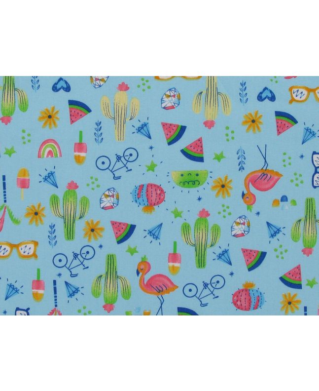 Summer Icons Cotton Poplin Print, Turquoise