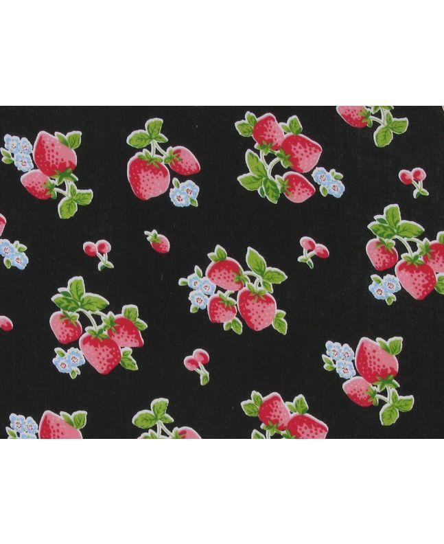 Summer Strawberry Polycotton Print, Black