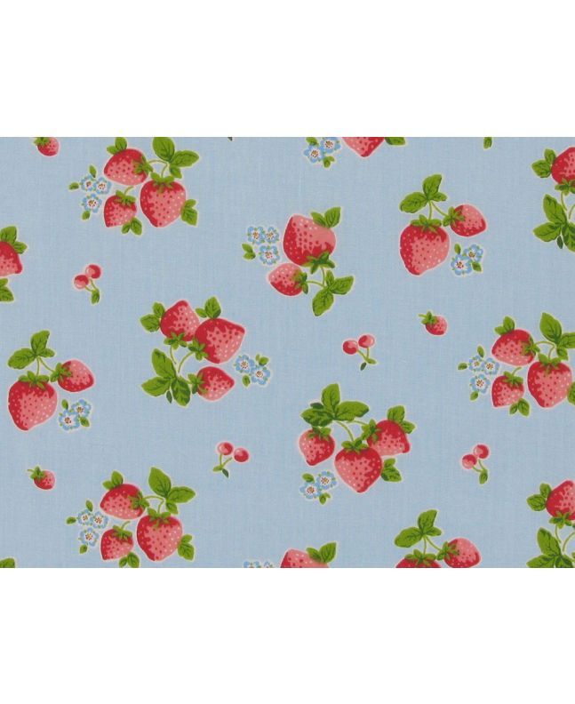 Summer Strawberry Polycotton Print, Sky