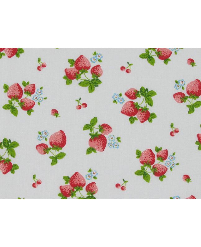 Summer Strawberry Polycotton Print, White