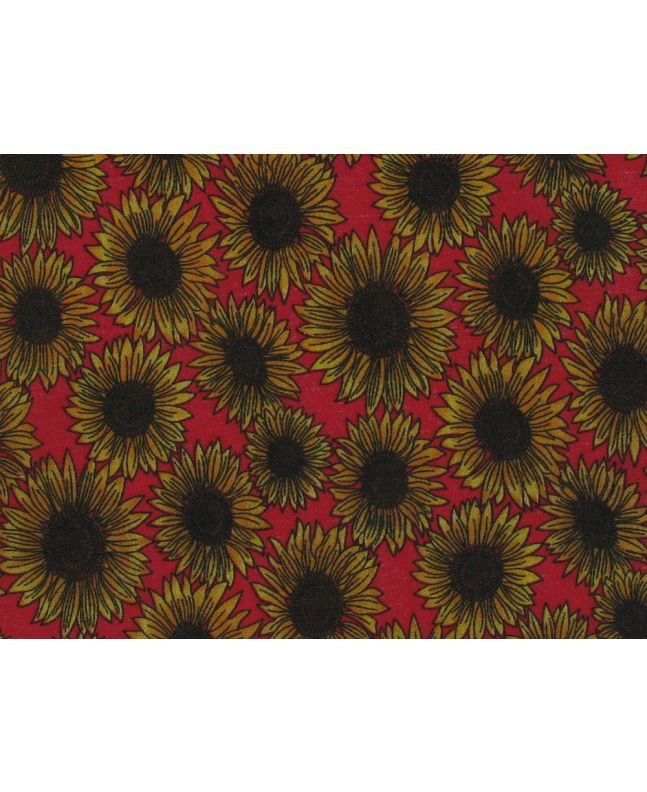Sunflower Field Polycotton Print, Yellow On Red