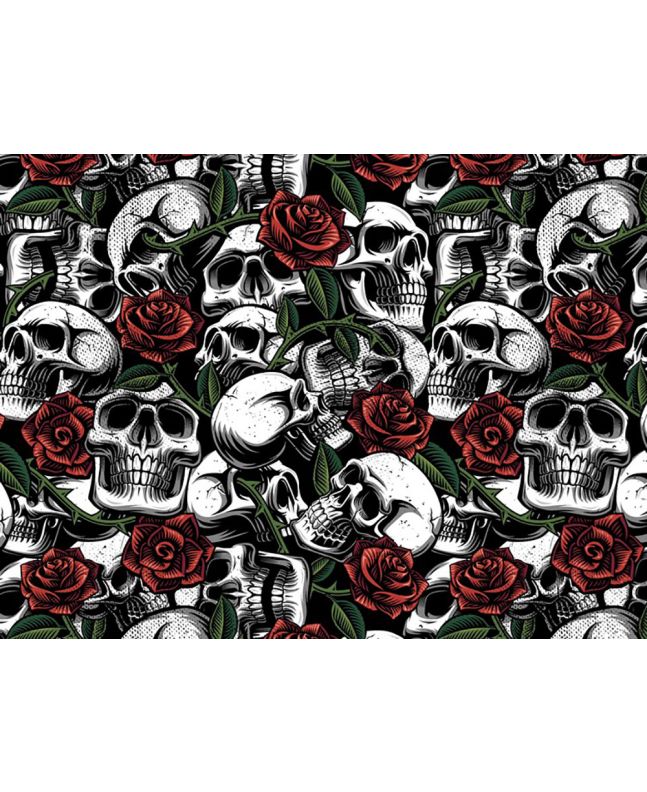 Tattoo Skulls Cotton Poplin Print, White