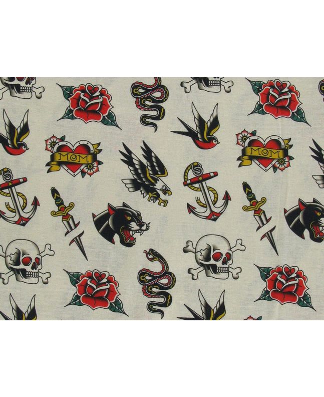 Tattoos Cotton Print, Cream