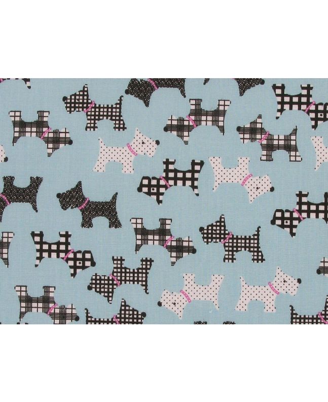 Terrier Collar Polycotton Print, Sky