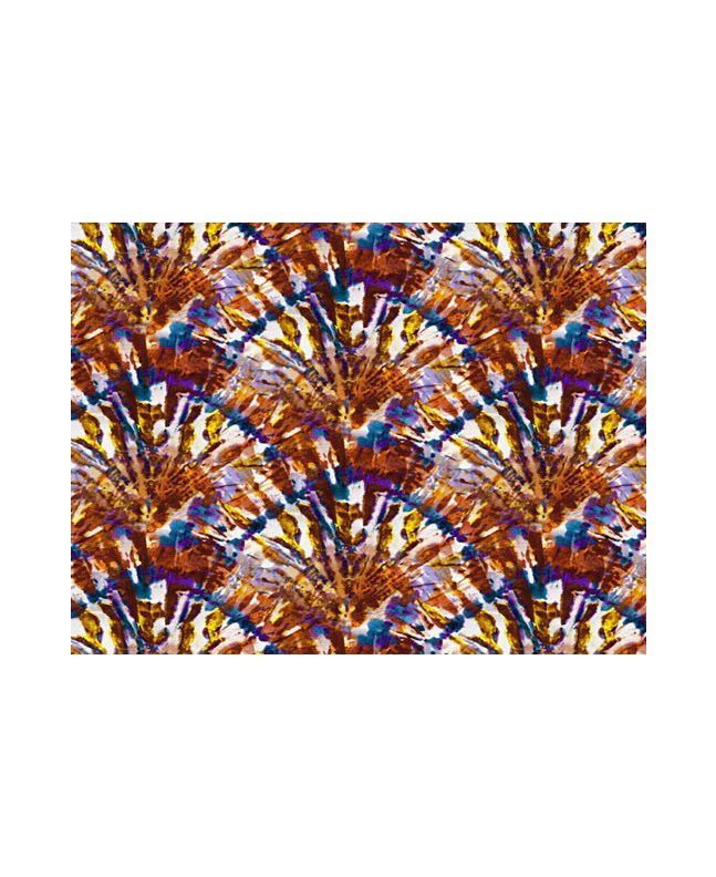 Tie Dye Look Cotton Print, Fan, Brown and Blue