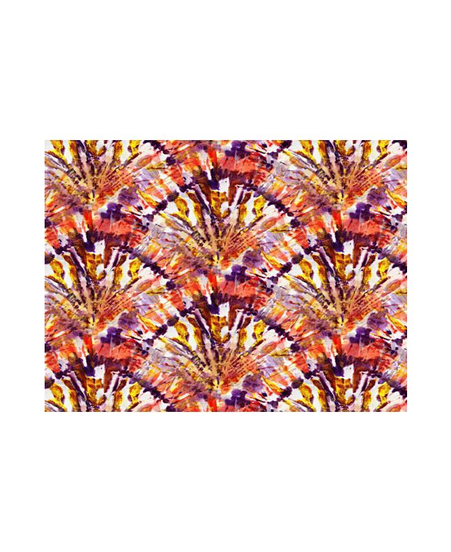 Tie Dye Look Cotton Print, Fan, Purple and Orange