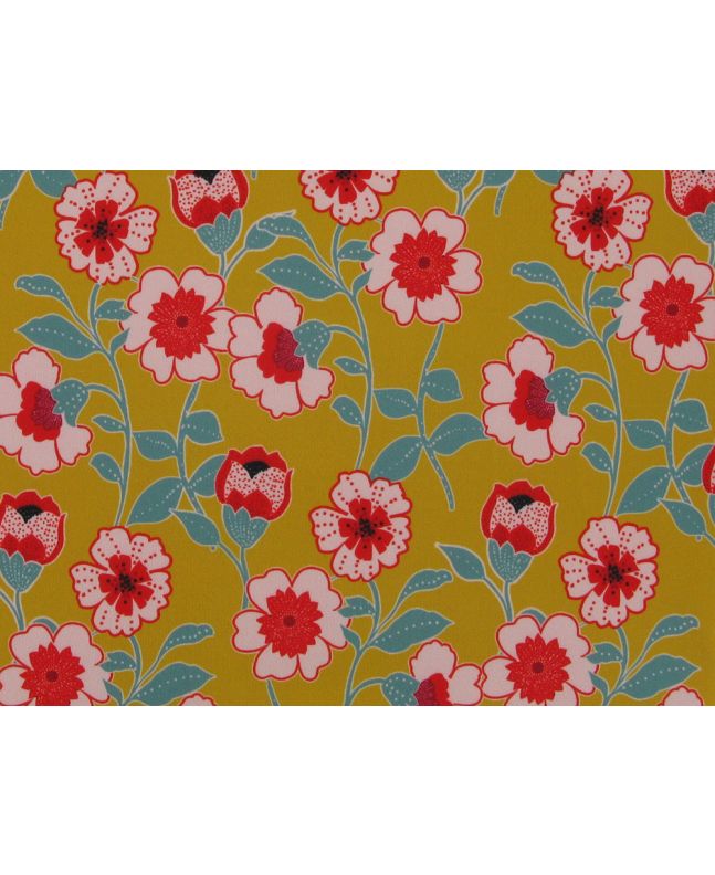 Trailing Poppy Stretch Scuba, Print Mustard