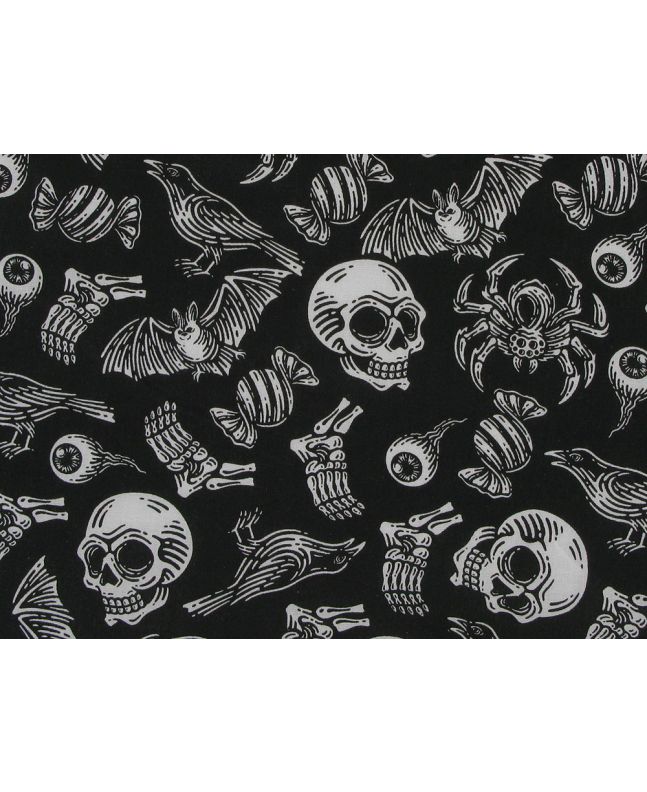 Trick or Treat Halloween Polycotton Print, Black