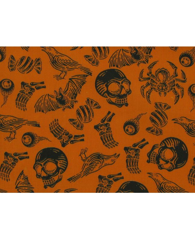 Trick or Treat Halloween Polycotton Print, Orange