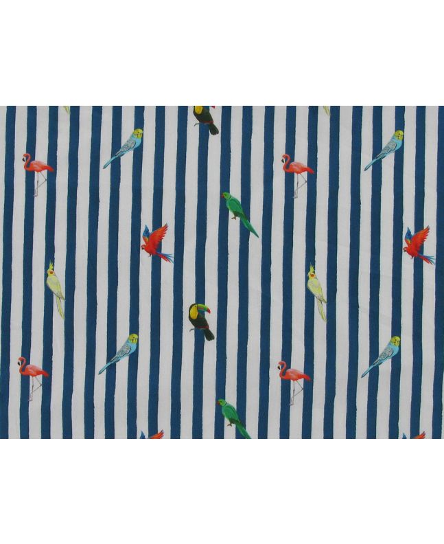 Tropical Bird Stripe Cotton Poplin Print