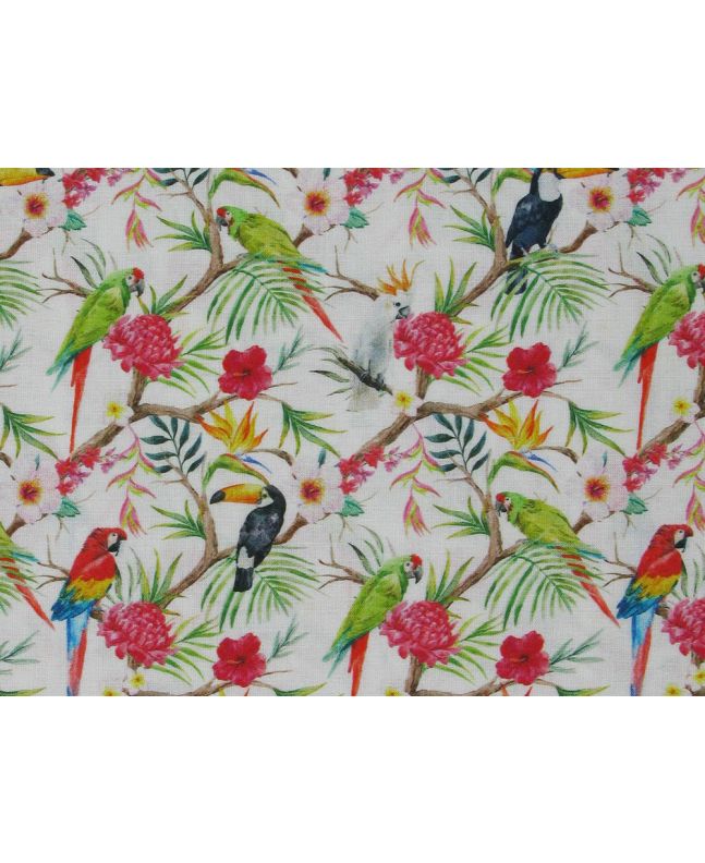 Tropical Birds Cotton Print, White