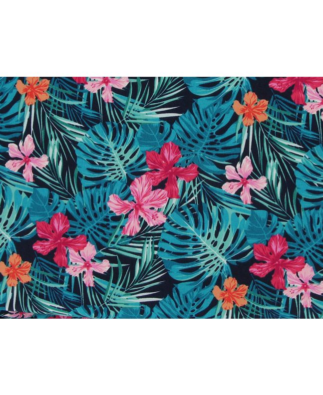 Tropical Dream Cotton Poplin Print, Green And Fuchsia