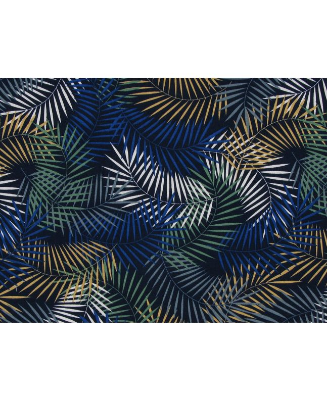 Tropical Fern Cotton Poplin Print, Blue and Gold