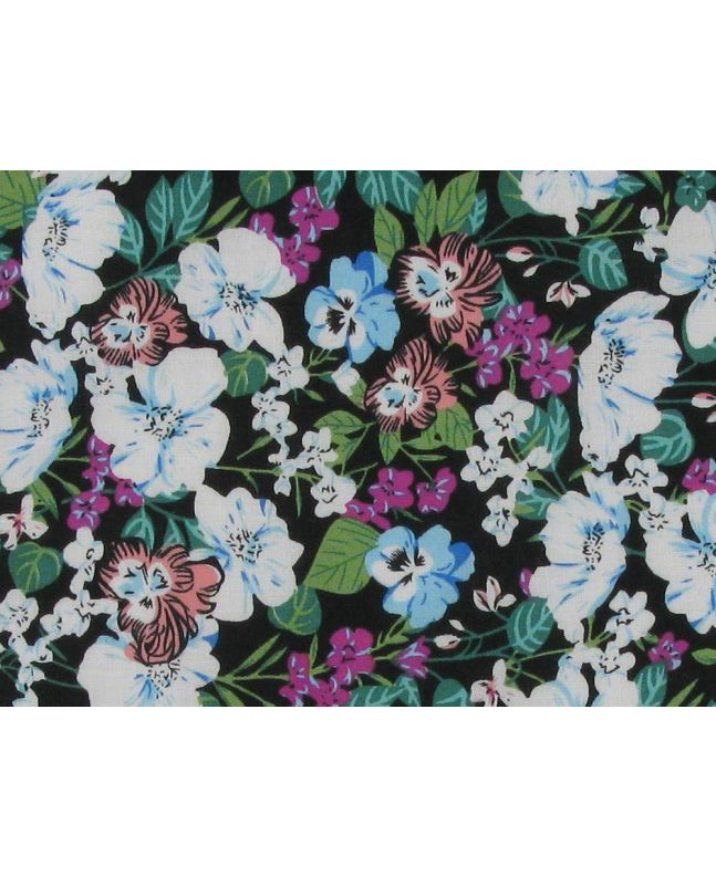 Tropical Floral Cotton Lawn, Black