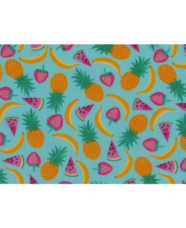 Tropical Fruit Salad Polycotton, Aqua