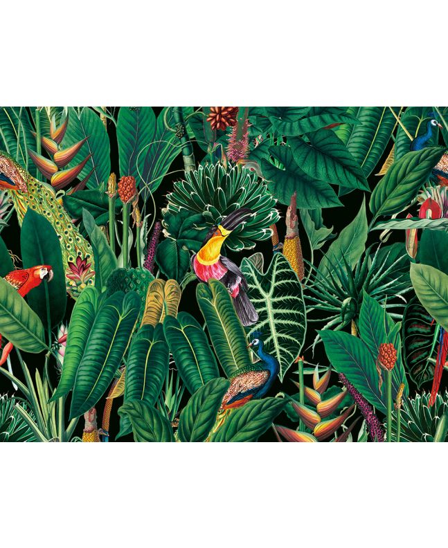 Tropical Rainforest Printed Velvet, Black