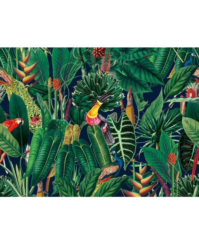 Tropical Rainforest Printed Velvet, Navy