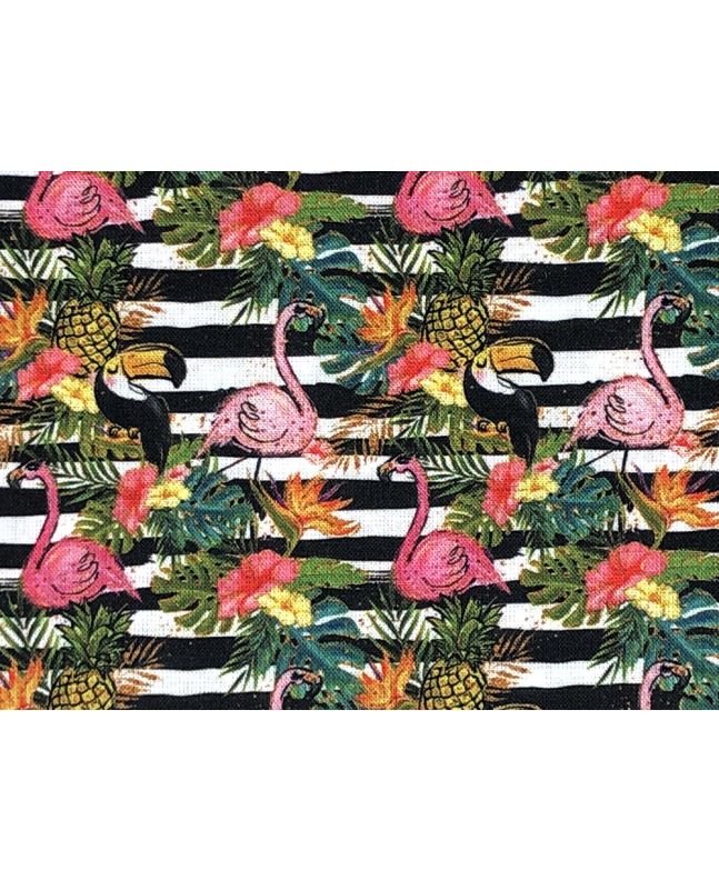 Tropical Troupe Cotton Print, Flamingo Stripe