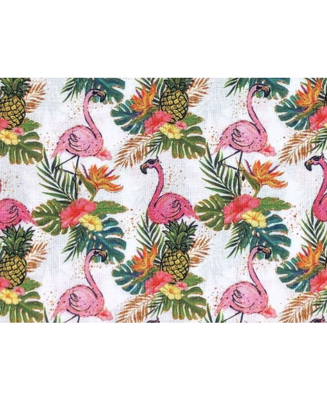 Tropical Troupe Cotton Print, Flamingos